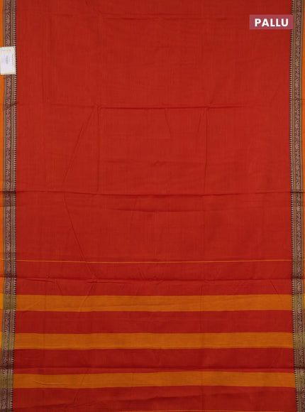 Narayanpet cotton saree sunset orange with plain body and temple design thread woven border