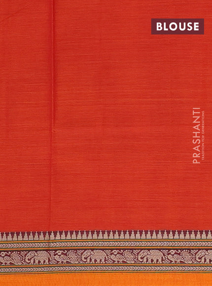 Narayanpet cotton saree sunset orange with plain body and temple design thread woven border