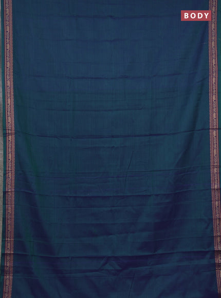 Narayanpet cotton saree peacock green with plain body and temple design thread woven border