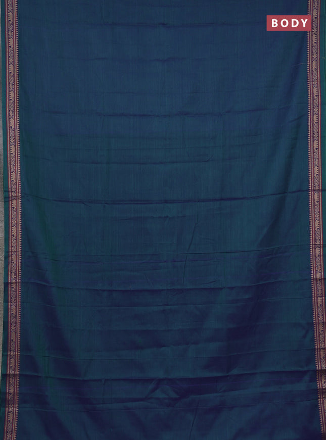 Narayanpet cotton saree peacock green with plain body and temple design thread woven border