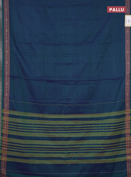 Narayanpet cotton saree peacock green with plain body and temple design thread woven border