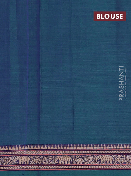 Narayanpet cotton saree peacock green with plain body and temple design thread woven border