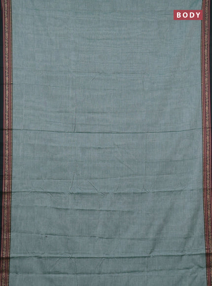 Narayanpet cotton saree green and bottle green with plain body and temple design thread woven border