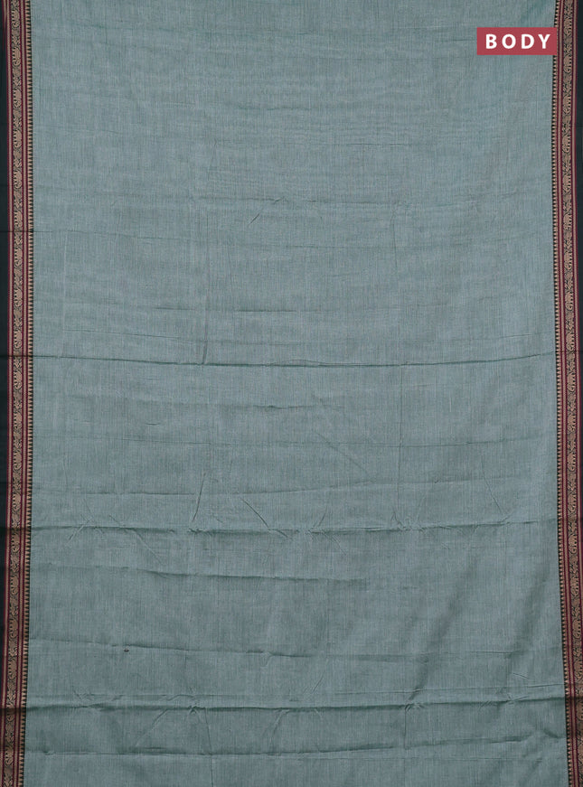 Narayanpet cotton saree green and bottle green with plain body and temple design thread woven border