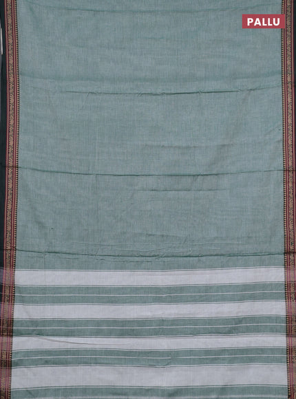 Narayanpet cotton saree green and bottle green with plain body and temple design thread woven border