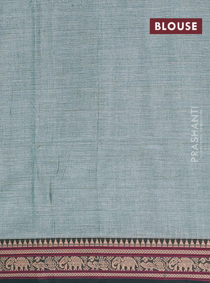 Narayanpet cotton saree green and bottle green with plain body and temple design thread woven border