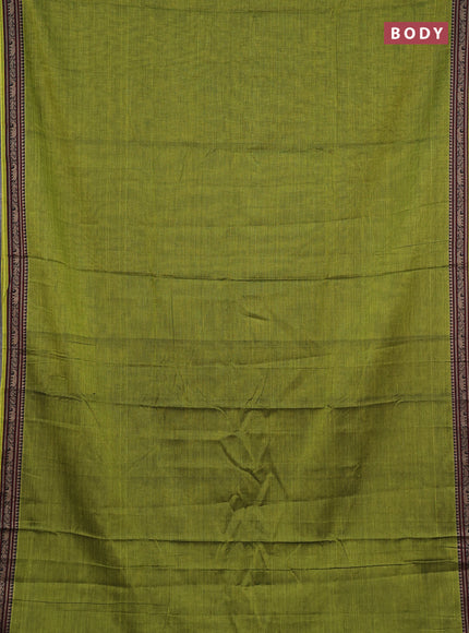 Narayanpet cotton saree light green with plain body and temple design thread woven border