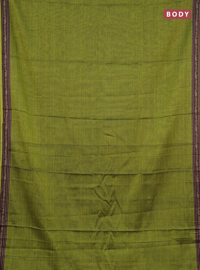 Narayanpet cotton saree light green with plain body and temple design thread woven border