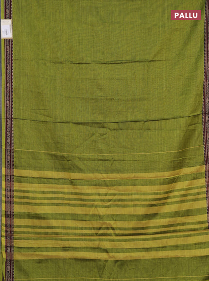 Narayanpet cotton saree light green with plain body and temple design thread woven border