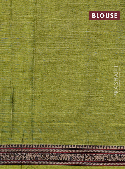 Narayanpet cotton saree light green with plain body and temple design thread woven border