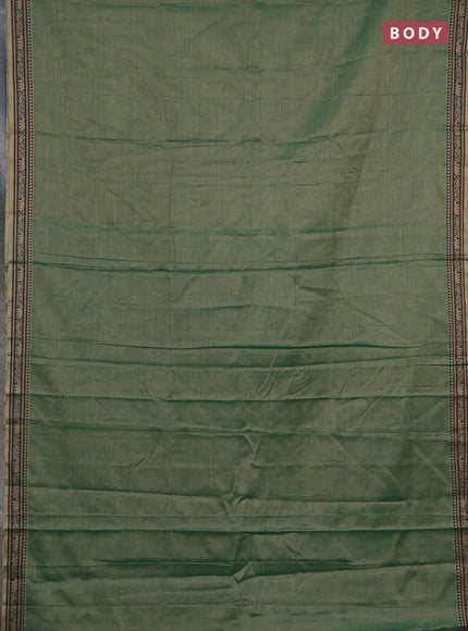 Narayanpet cotton saree green with plain body and temple design thread woven border