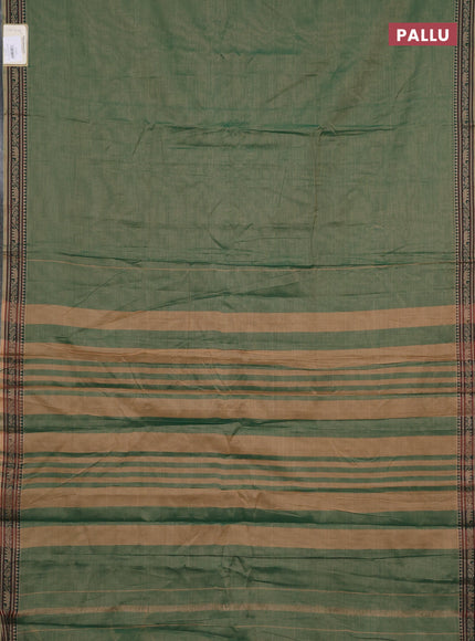 Narayanpet cotton saree green with plain body and temple design thread woven border