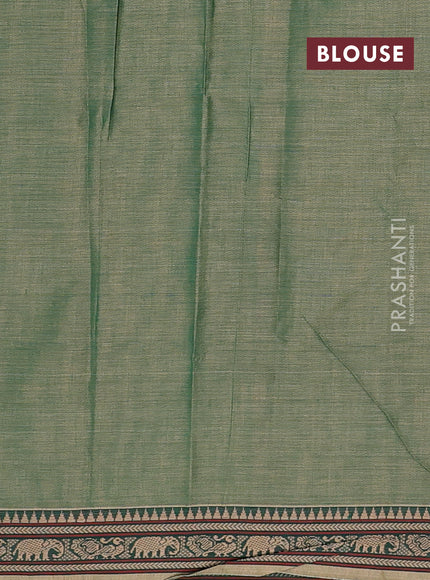 Narayanpet cotton saree green with plain body and temple design thread woven border