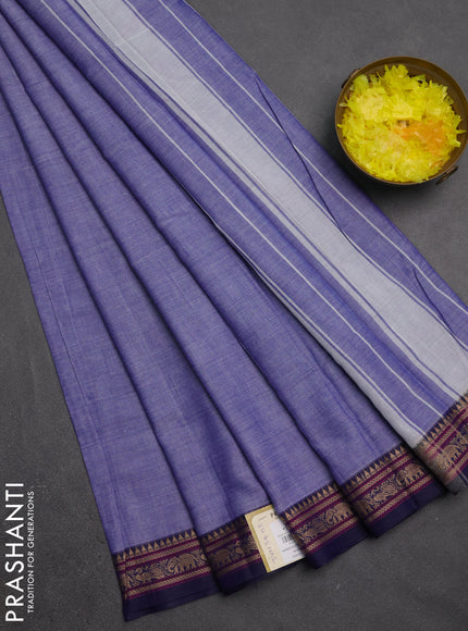 Narayanpet cotton saree violet and navy blue with plain body and temple design thread woven border
