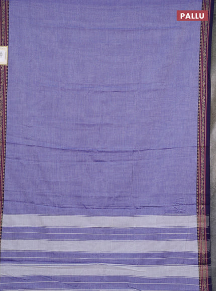 Narayanpet cotton saree violet and navy blue with plain body and temple design thread woven border