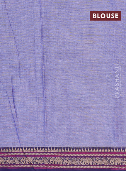 Narayanpet cotton saree violet and navy blue with plain body and temple design thread woven border