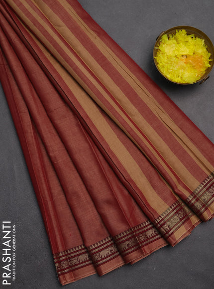 Narayanpet cotton saree red with plain body and temple design thread woven border