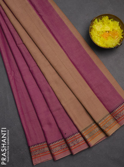 Narayanpet cotton saree purple with plain body and temple design thread woven border