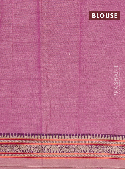 Narayanpet cotton saree purple with plain body and temple design thread woven border