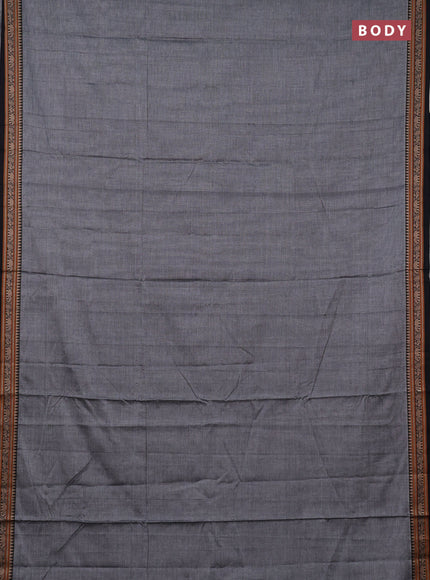 Narayanpet cotton saree grey and black with plain body and temple design thread woven border
