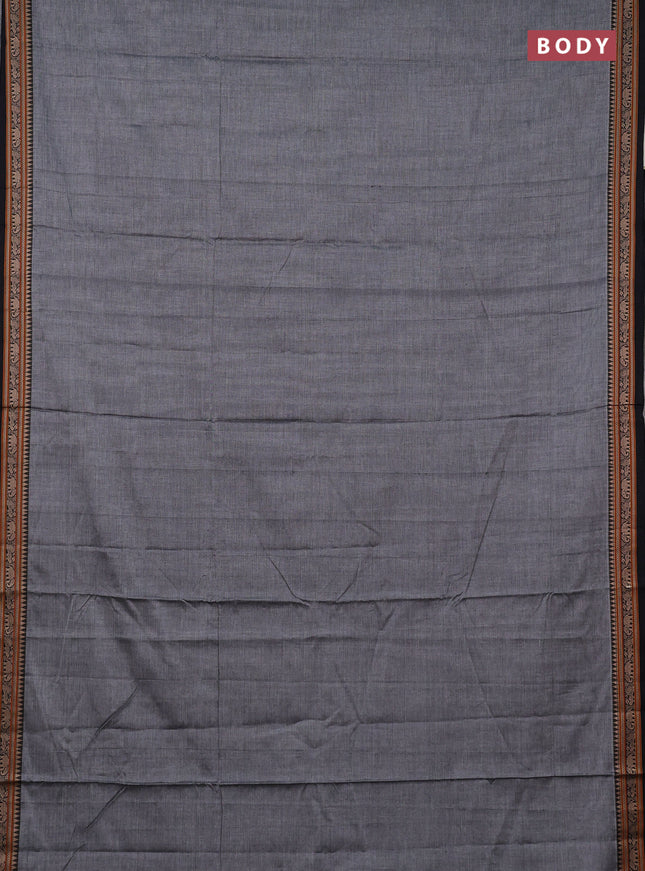 Narayanpet cotton saree grey and black with plain body and temple design thread woven border