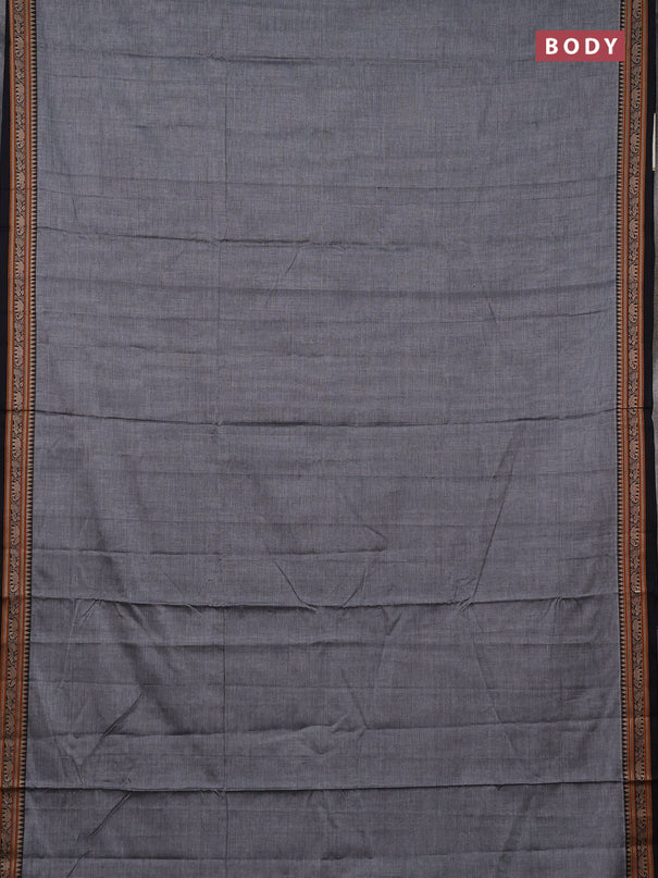 Narayanpet cotton saree grey and black with plain body and temple design thread woven border
