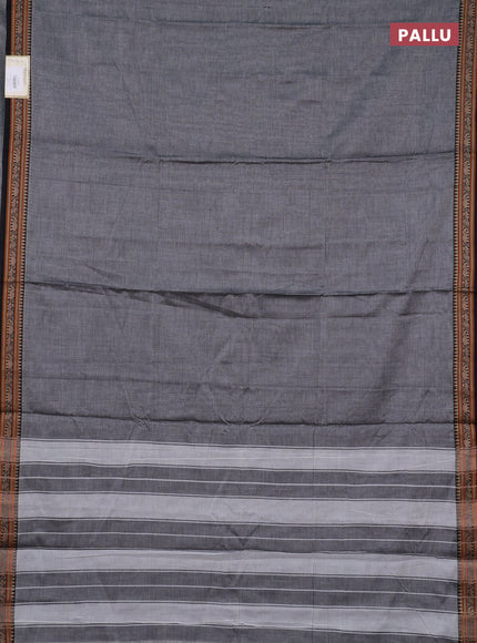 Narayanpet cotton saree grey and black with plain body and temple design thread woven border