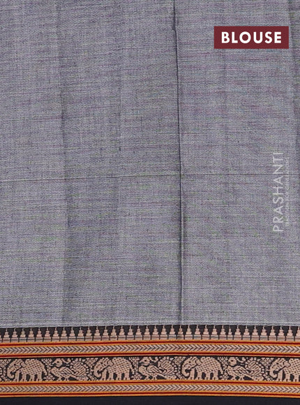 Narayanpet cotton saree grey and black with plain body and temple design thread woven border