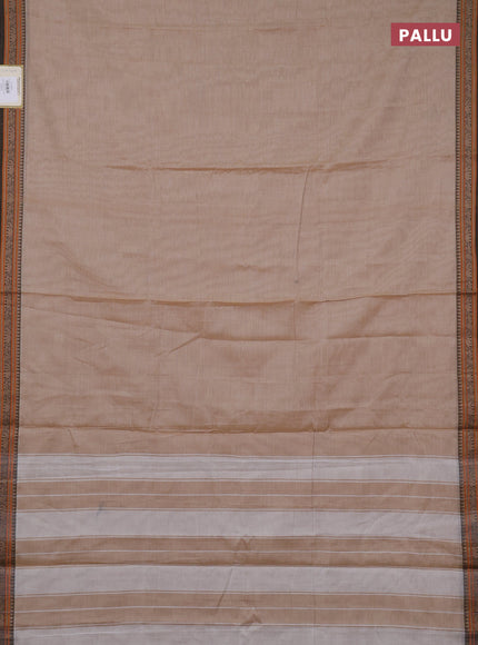 Narayanpet cotton saree sandal with plain body and temple design thread woven border