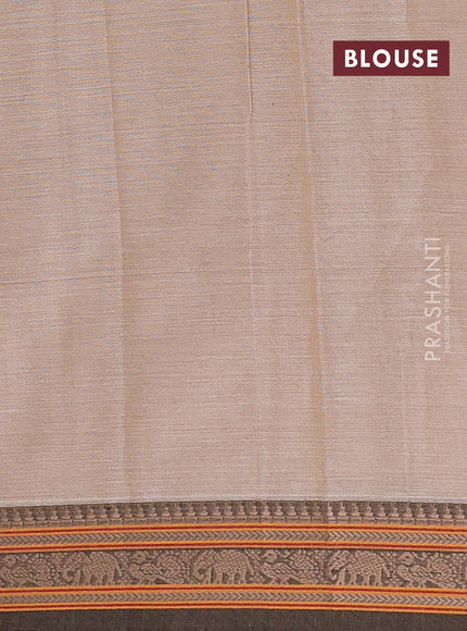 Narayanpet cotton saree sandal with plain body and temple design thread woven border