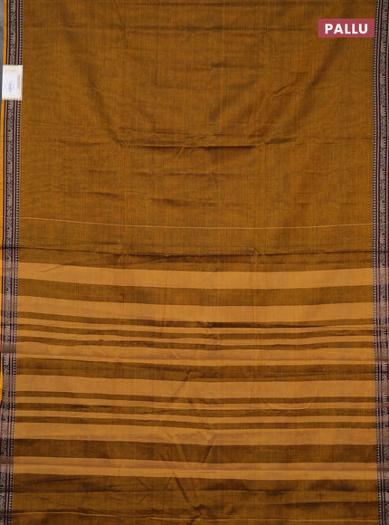 Narayanpet cotton saree dark mustard with plain body and temple design thread woven border