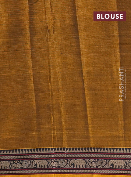 Narayanpet cotton saree dark mustard with plain body and temple design thread woven border