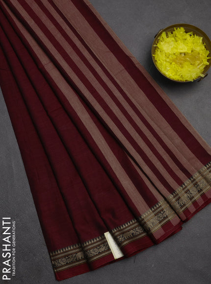 Narayanpet cotton saree deep maroon with plain body and temple design thread woven border