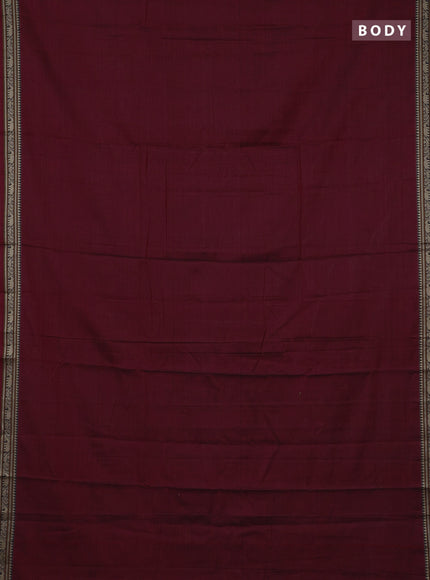 Narayanpet cotton saree deep maroon with plain body and temple design thread woven border