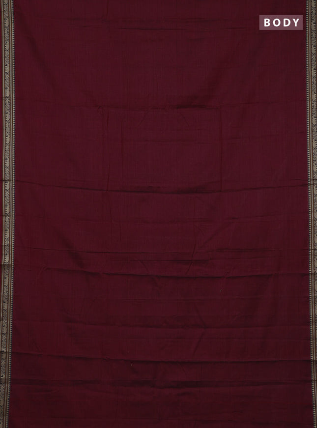 Narayanpet cotton saree deep maroon with plain body and temple design thread woven border