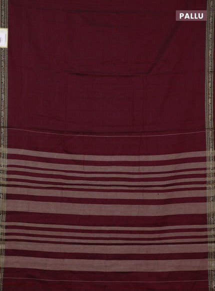 Narayanpet cotton saree deep maroon with plain body and temple design thread woven border