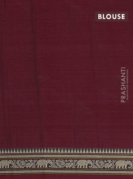 Narayanpet cotton saree deep maroon with plain body and temple design thread woven border