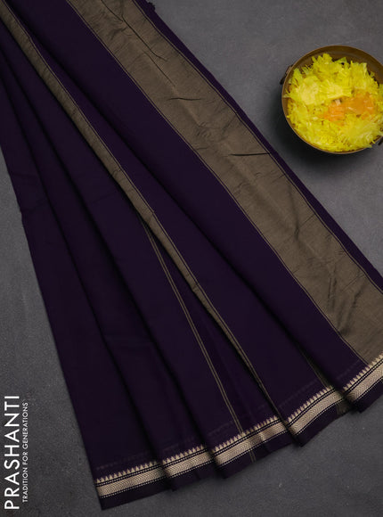Narayanpet cotton saree deep violet with plain body and temple design thread woven border