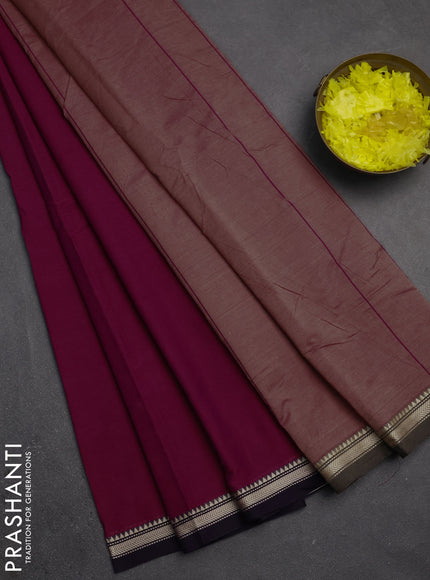 Narayanpet cotton saree magenta pink and violet with plain body and temple design thread woven border
