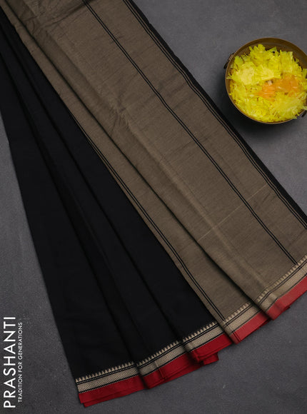Narayanpet cotton saree black and maroon with plain body and small thread woven border