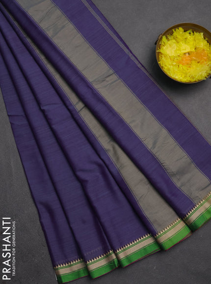 Narayanpet cotton saree dark grey and green with plain body and small thread woven border