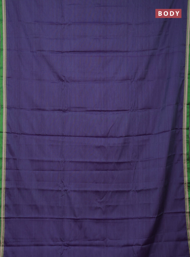 Narayanpet cotton saree dark grey and green with plain body and small thread woven border