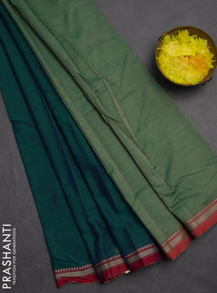 Narayanpet cotton saree peacock green and magenta pink with plain body and small thread woven border