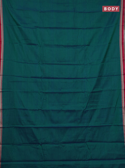 Narayanpet cotton saree peacock green and magenta pink with plain body and small thread woven border