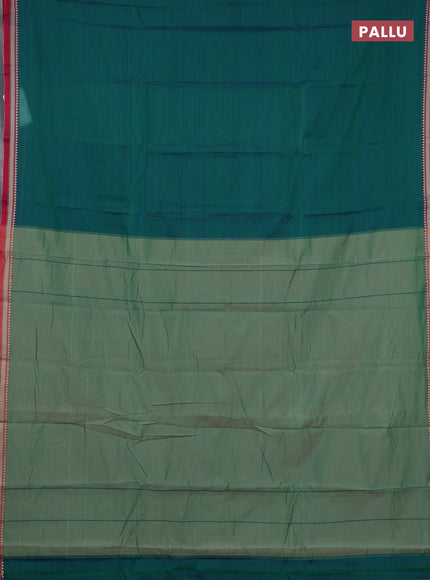 Narayanpet cotton saree peacock green and magenta pink with plain body and small thread woven border