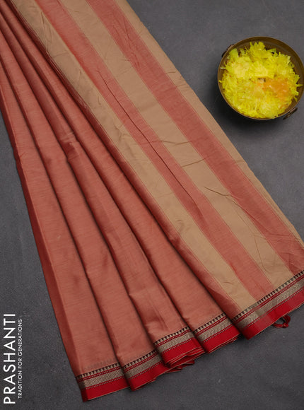 Narayanpet cotton saree rust shade and maroon with plain body and small thread woven border