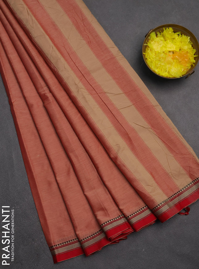 Narayanpet cotton saree rust shade and maroon with plain body and small thread woven border