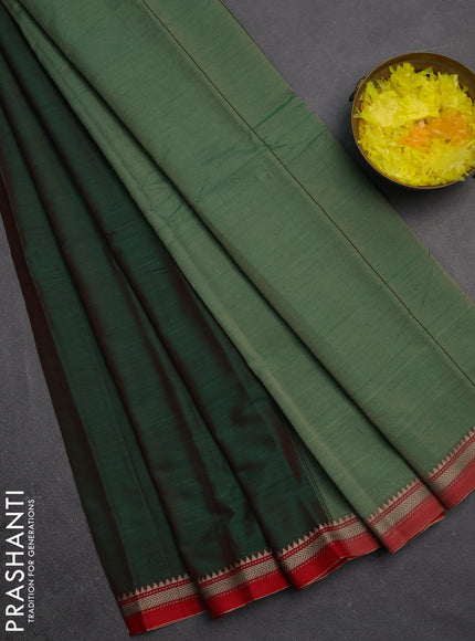 Narayanpet cotton saree green and maroon with plain body and small thread woven border