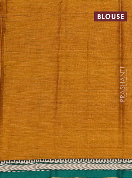 Narayanpet cotton saree dark mustard and green with plain body and small thread woven border