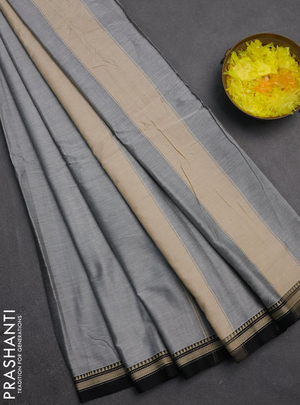 Narayanpet cotton saree grey and black with plain body and small thread woven border